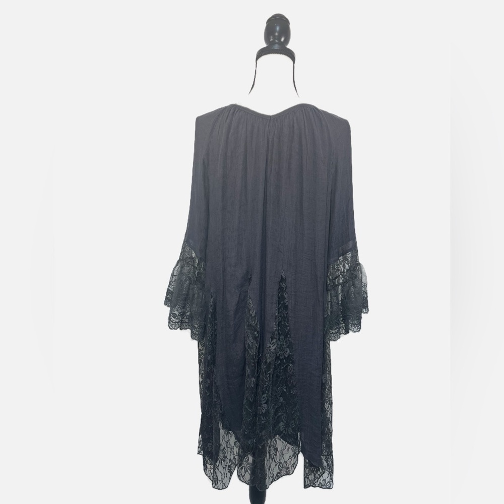 Angel Heart Boho Dark Grey Dress Lace Insert Peasant Lace Tunic Gypsy size 2X - Picture 6 of 8